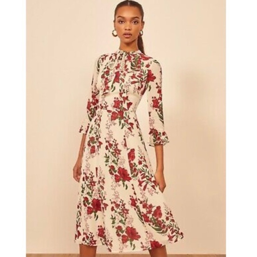 REFORMATION white red castel floral dress size 6